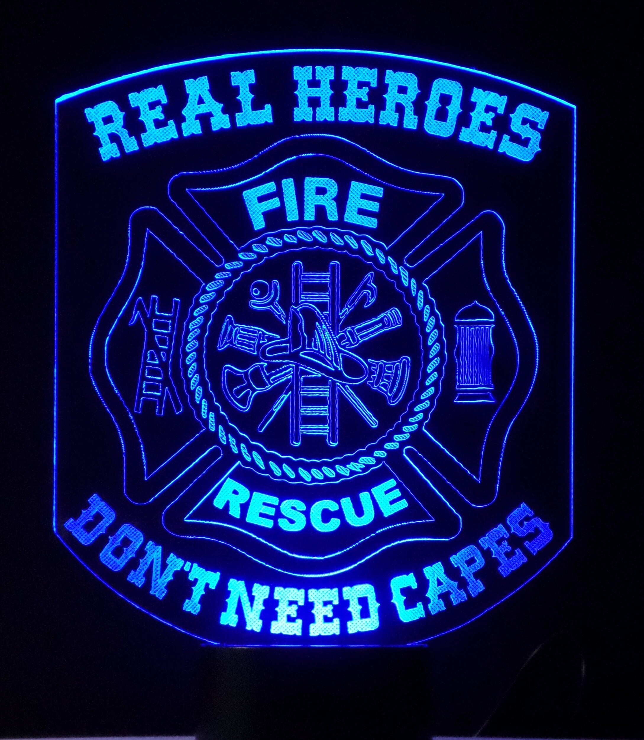 Awesome "Real Heroes - Don't Need Capes" Fire Rescue Maltese Cross LED Lamp (1096) - FREE SHIPPING!