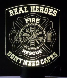 Awesome "Real Heroes - Don't Need Capes" Fire Rescue Maltese Cross LED Lamp (1096) - FREE SHIPPING!