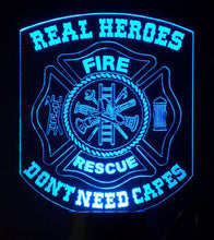 Load image into Gallery viewer, Awesome &quot;Real Heroes - Don&#39;t Need Capes&quot; Fire Rescue Maltese Cross LED Lamp (1096) - FREE SHIPPING!