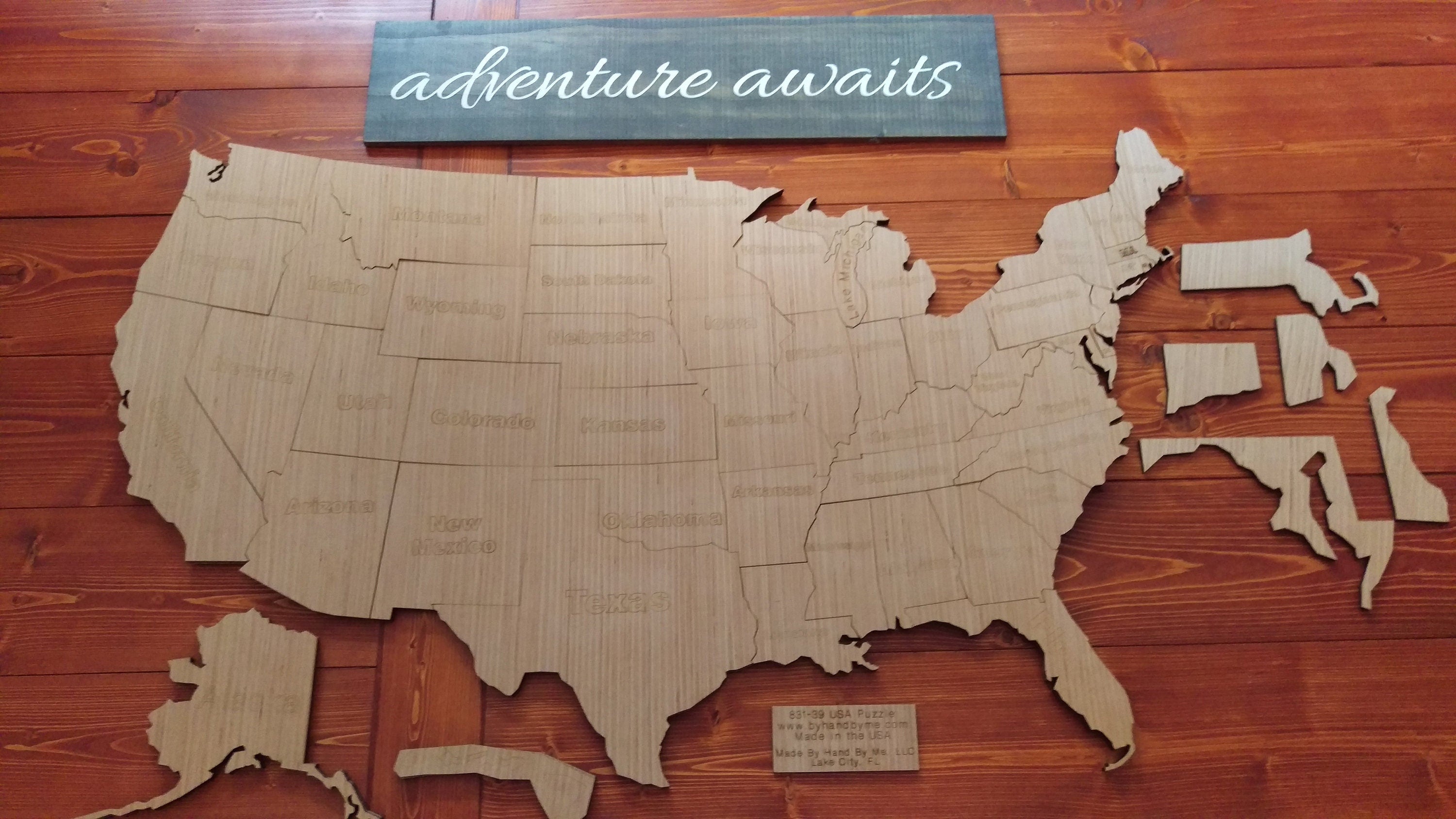 Large "Adventure Awaits" Picture Ready 50 State Wooden USA Puzzle (831-39) - FREE SHIPPING