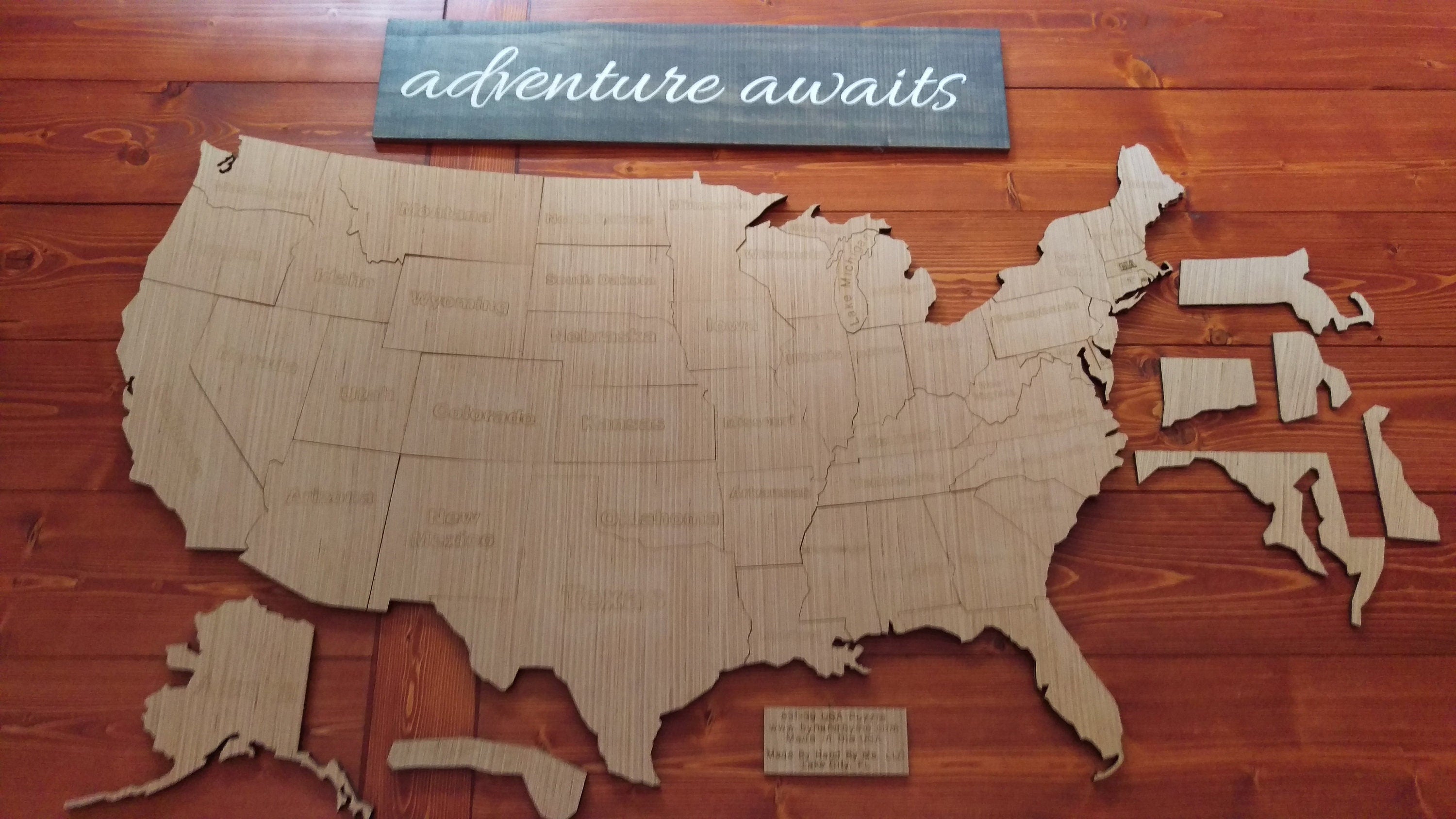 Extra Large "Adventure Awaits" Wood USA Puzzle (831-48) with FREE SHIPPING