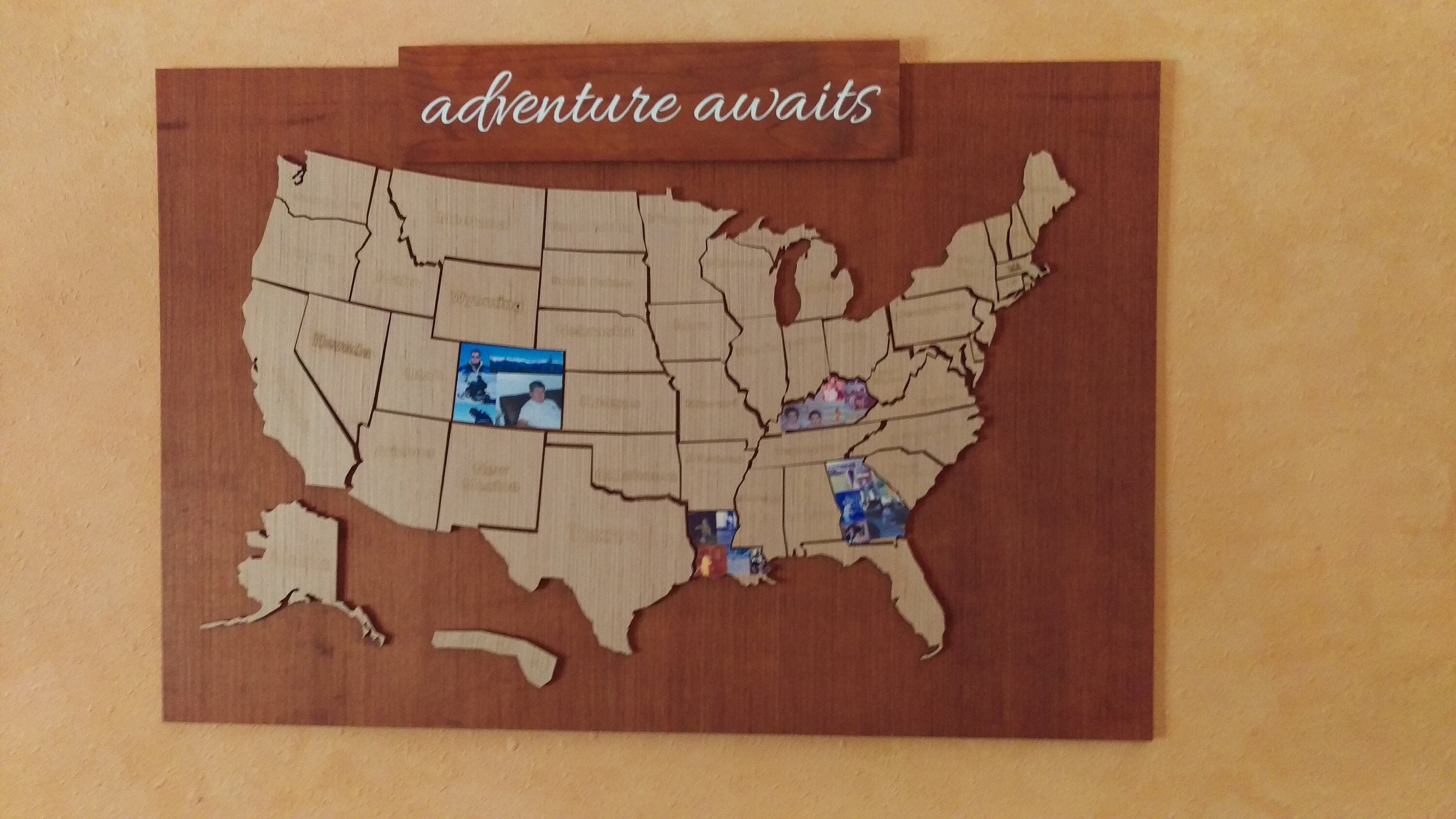 "adventure awaits" sign (866) - FREE  SHIPPING with Map