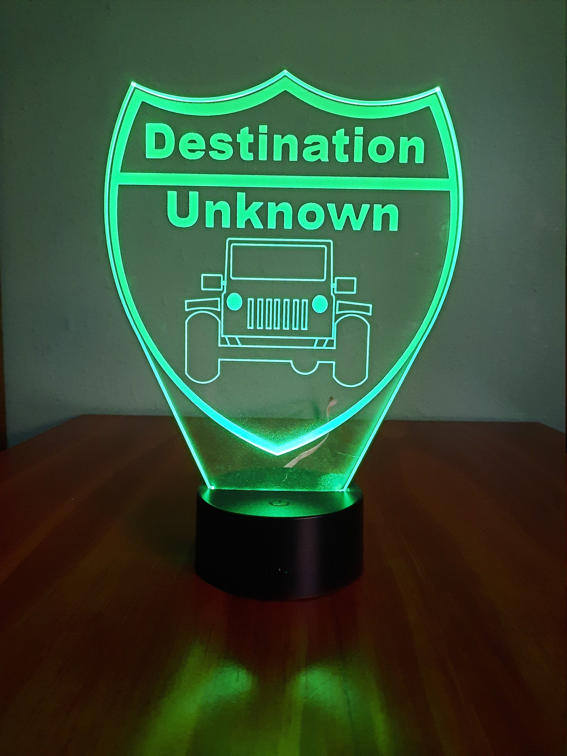 Awesome "Destination Unknown Jeep" LED Lamp (1266)